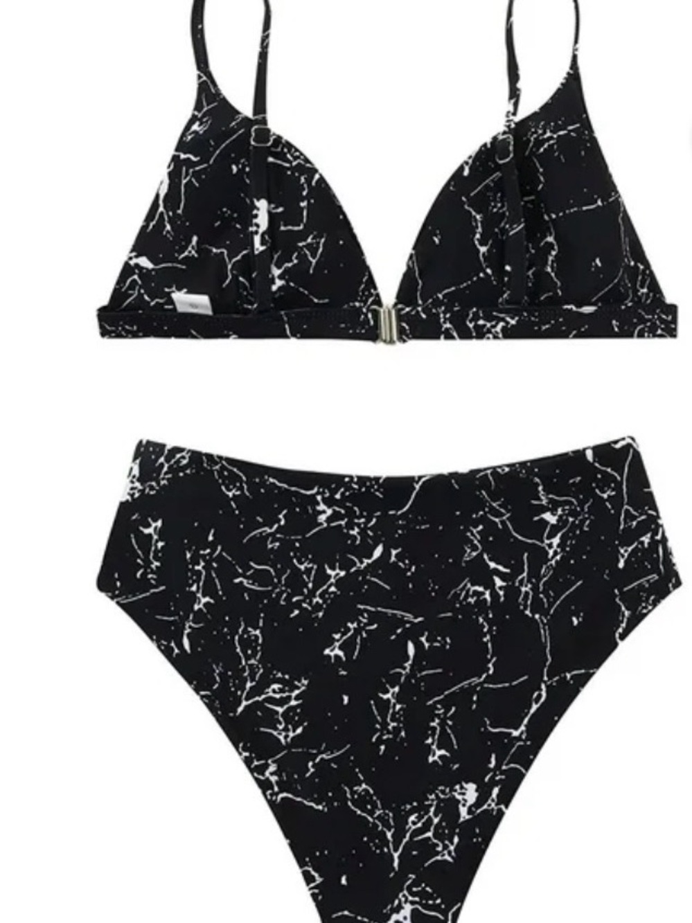 Black Marble Print High-Waist Bikini Set - Women Swim SZ S